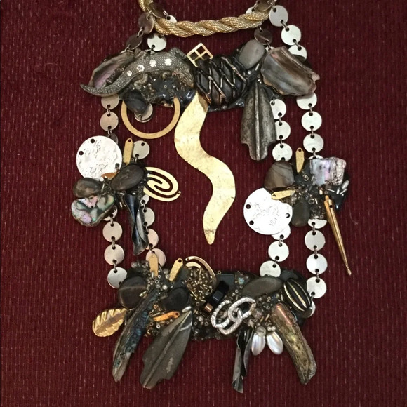 Vintage Steampunk Up cycled Silver Gold Metal Beaded Bib Rope Necklace XL, NEW - Picture 6 of 8